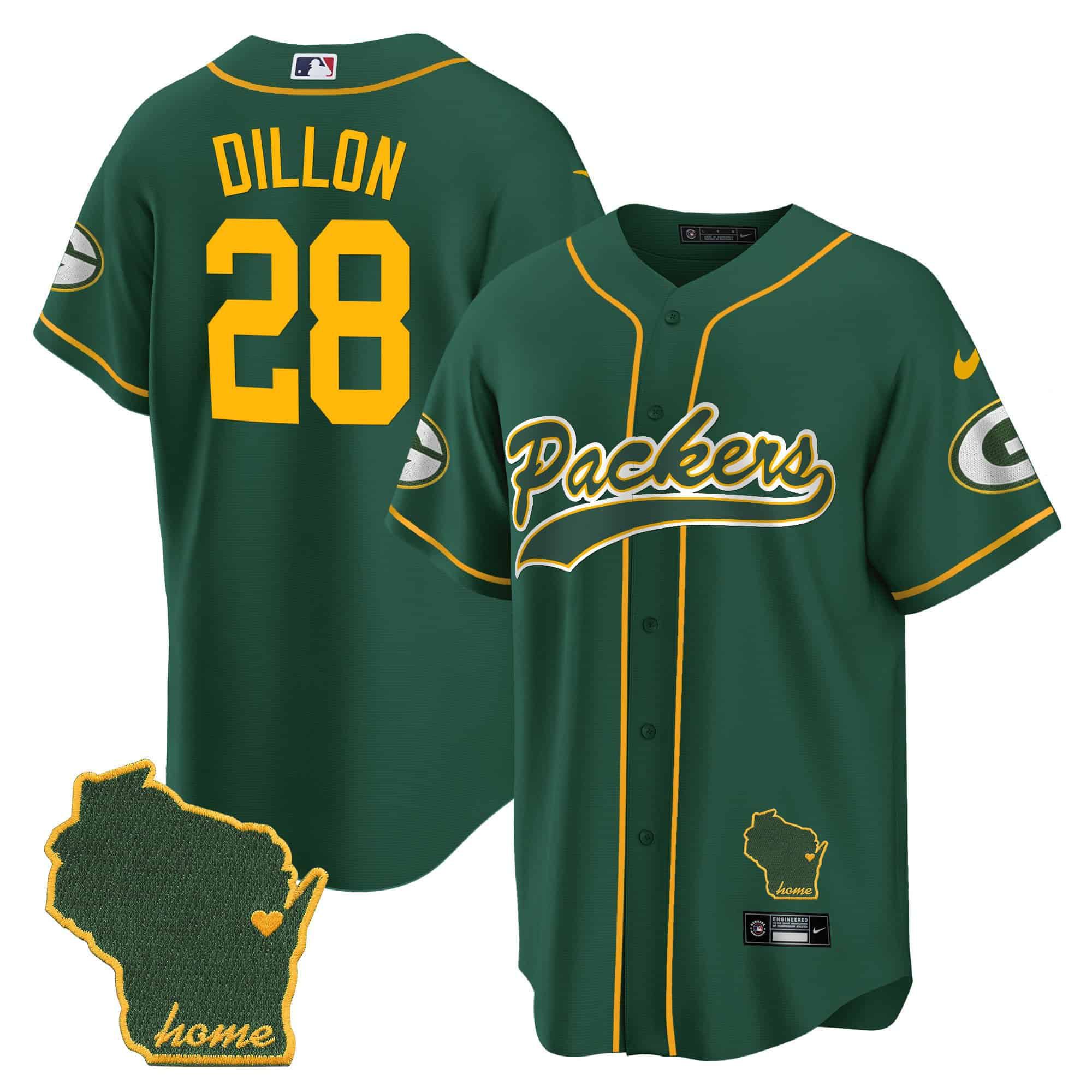 Men Green Bay Packers #28 Dillon Green 2024 Nike Home Patch Baseball NFL Jersey style 1